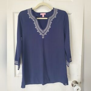 Lilly Pulitzer Navy White Long Sleeve Cotton Knit Tunic Size M